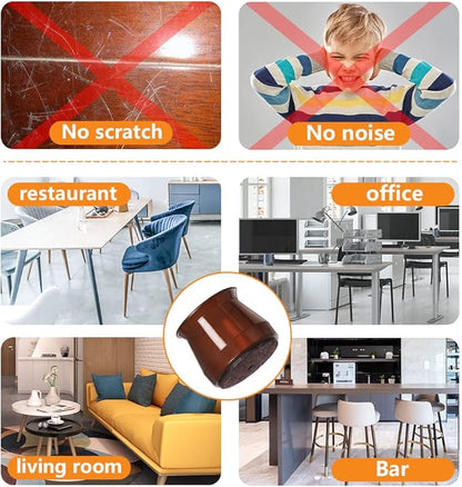 32 Pcs Silicone Chair Leg Floor Protectors for Hardwood Floors, Brown Felt Bottom Chair Leg Covers, Free Moving Table Leg Covers, Stool Leg Protectors Caps（Large fit : 1.3'' - 2''）