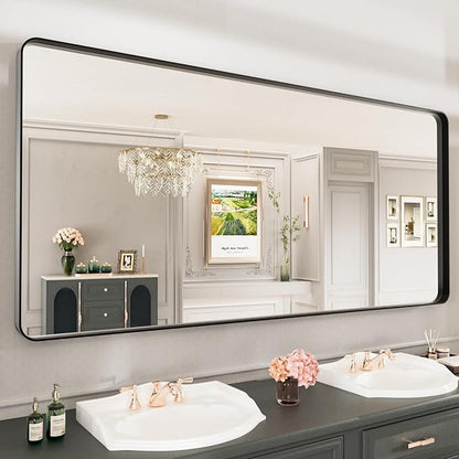 LOAAO 77X36 Inch Black Metal Framed Bathroom Mirror
