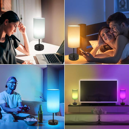 Unicozin Table Lamp,3 CCT 3000K/4500K/6500K & RGB Color Changing,Stepless Dimmable Touch Control Bedside Lamp for Reading,Ambience Nightstand Light for Home Decor Party,White Shade
