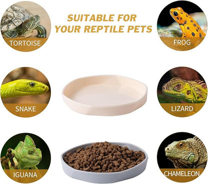 COMSUN 4 Pack Small Reptile Food Dish Bowl, Plastic Worm Water Dish Plate for Lizard Gecko Bearded Dragon Chameleon 4" W x 4" D x 0.5" H, White and Grey