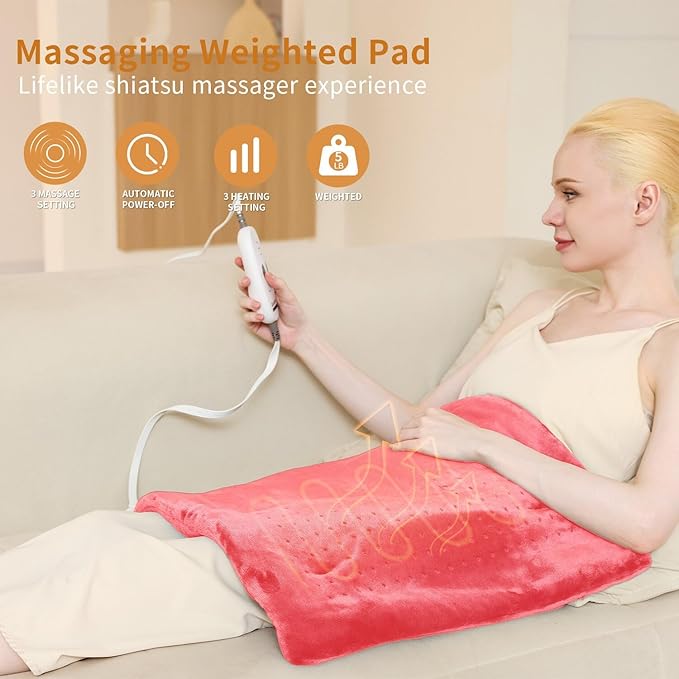 Massaging Weighted Heating Pad for Back Pain Relief, Heating Pads for Neck