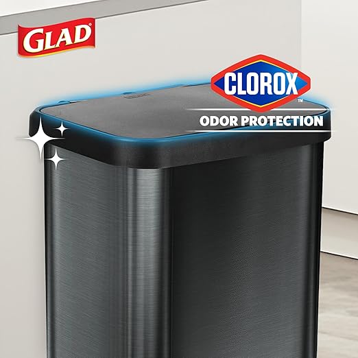 Glad Stainless Steel Step Trash Can, Large Metal Kitchen Garbage Bin