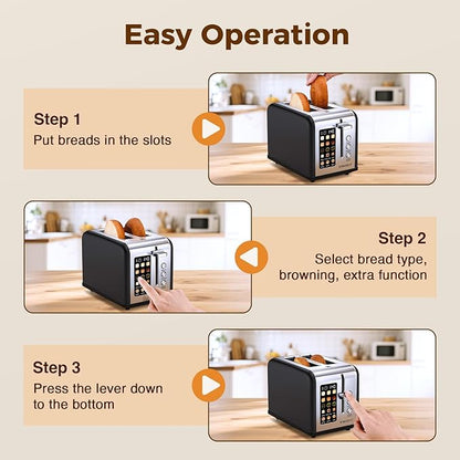 2 Slice Easy Touch Screen Toaster, Stainless Steel Toaster