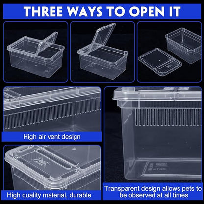 Irenare 8 Pcs Reptile Breeding Box Plastic Spider Terrarium Tarantula Feeding Box for Bearded Dragon Lizard Spider Gecko Scorpion(Vent Strips,Clear,7.48 x 4.92 x 2.95 Inch)