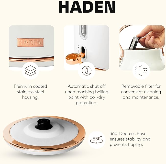 Haden Heritage 1.7 Liter Stainless Steel Electric Kettle, Hot Water Kettle
