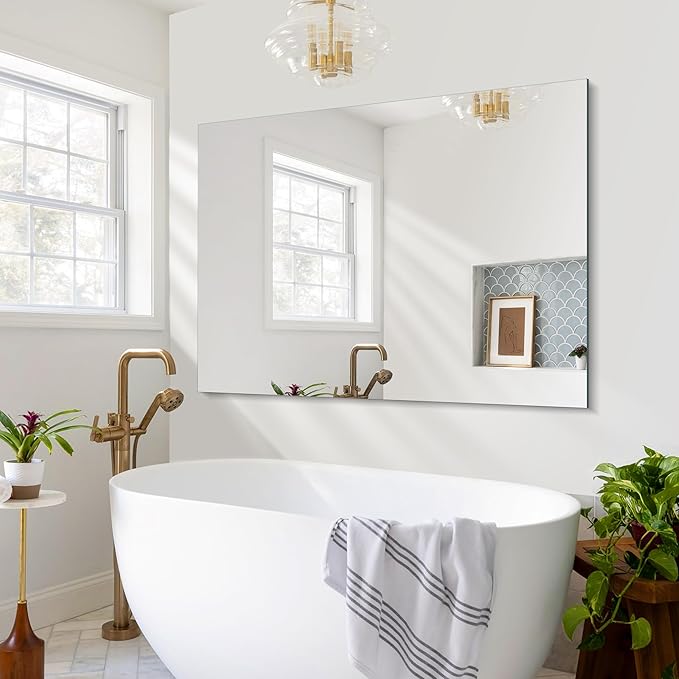 CILIBER Frameless Mirror, 30x40 Inch Rectangle Bathroom Mirrors