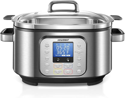 HOUSNAT Slow Cooker, 10 in 1 Programmable Cooker, 304 Stainless Steel Rice
