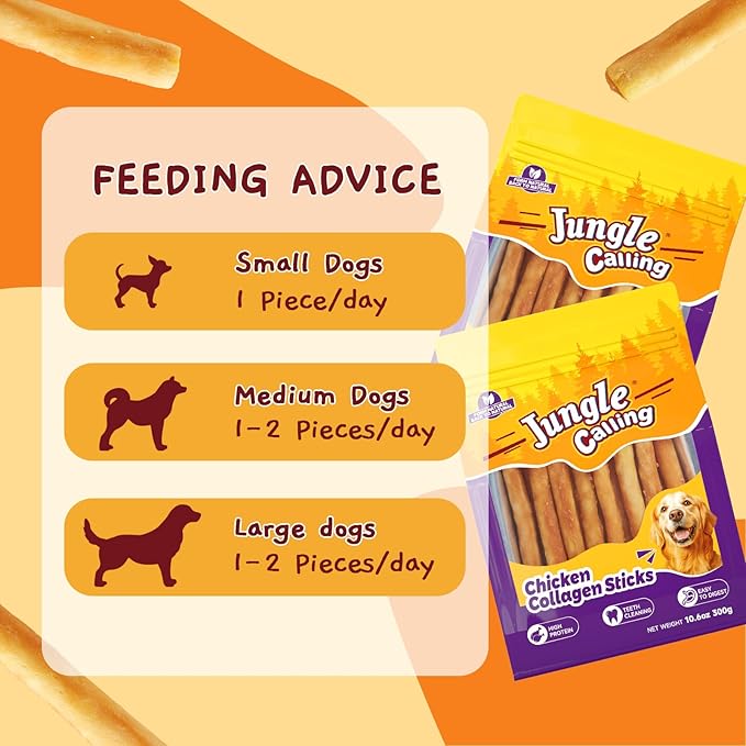 Jungle Calling Dog Treats, Chicken Beef Collagen Sticks, Chew Bones Treat for Small Medium Breed Moderate Chewers, Bully Stick, Long Lasting High Protein Easy to Digest, 5 Inch 10.6 oz