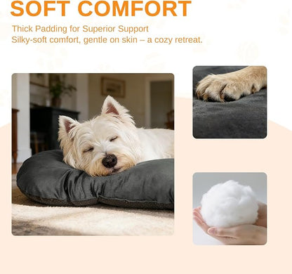 Washable Oval X-Large Dog Bed, Silver-Tipped High-Resilience, Dark Gray | Non-Slip Bottom Prevents Sliding, Soft Plush Short Fur, Machine Washable, Ideal for Crates/Apartments/Cozy Nooks,41"x27"x3.6"