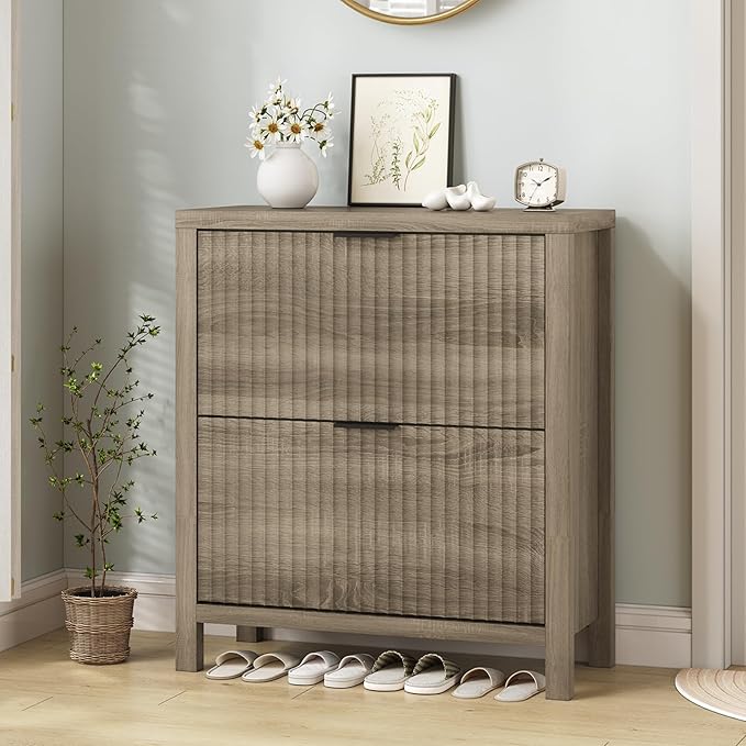 Shoe Cabinet Storage for Entryway, Fluted Shoe Cabinet