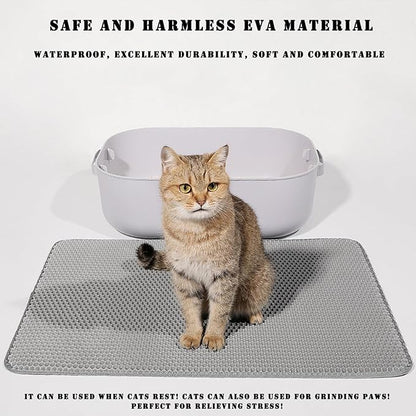 HCY&WLD Cat Litter Mat, 45x26 Inch Extra Large&Long Double Layer Cat Litter Box Mat, EVA Non-Slip, Waterproof Urine Proof Cat Litter Catcher Mat, Easy Clean Scatter Control (45x26 Inch, Khaki)