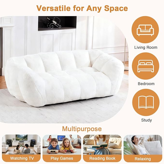 Giant Bean Bag Chair, 2 PCS Bean Bag Chairs for Adults Kids, Oversized Plush Bean Bag Couch with Armrest, Large Chair with Filler, Stuffed Accent Chair Lounge Floor Sofa for Gaming, Reading, Beige