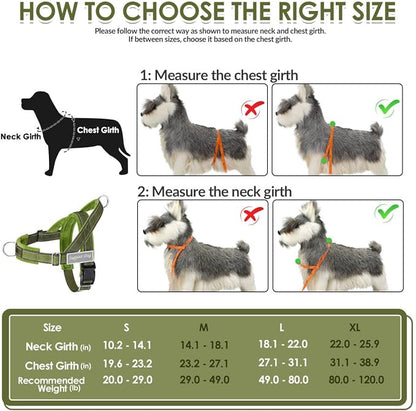 SlowTon No Pull Dog Harness with Front Clip - Heavy Duty, Soft Padded | Neck & Chest Adjustable, Tactical Pet Vest and Leash Set for Large Medium Sized Dogs, for Easy Walk & Training, Green XL