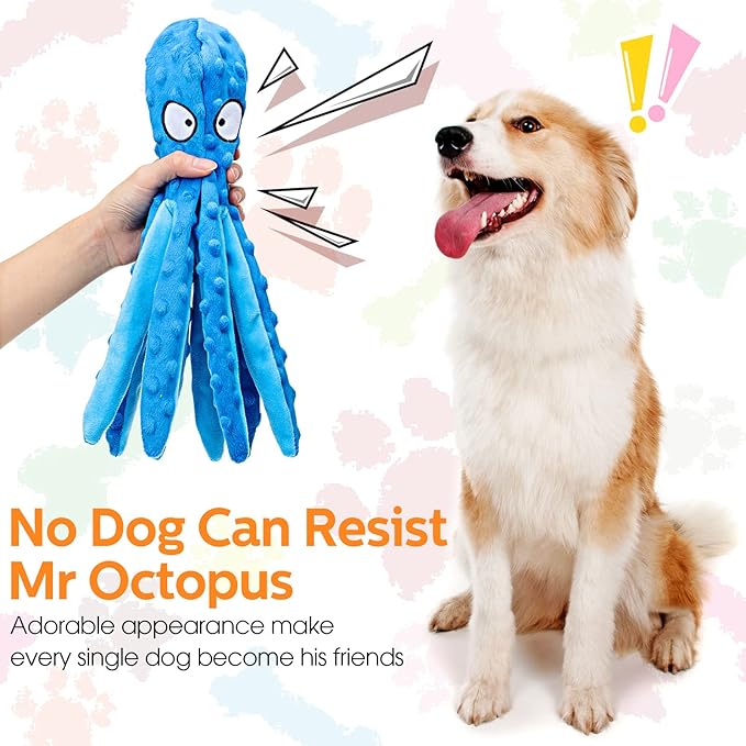 Vinsot 6 Pack Dog Squeaky Toys Octopus No Stuffing Crinkle Plush Dog Toys Durable Interactive Cute Chew for Puppy (Colorful)