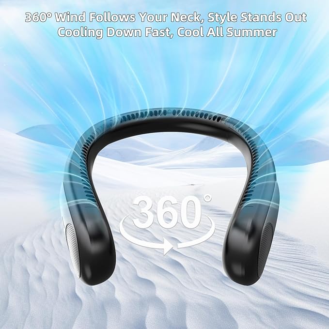 Portable Neck Fan, Personal Wearable Bladeless Fan, LED Display, 6000mAh USB