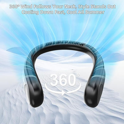 Portable Neck Fan, Personal Wearable Bladeless Fan, LED Display, 6000mAh USB