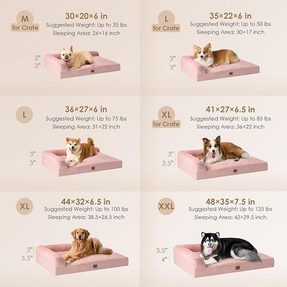 EHEYCIGA XXL Dog Bed Memory Foam, Orthopedic Giant Dog Bed Jumbo with Washable Removable Cover, Waterproof Pet Sofa Couch with Nonskid Bottom, 48x35x7.5, Pink | Washable Removable Cover, Waterproof Flat Pet Sofa Couch with Nonskid Bottom, 48x35x7.5