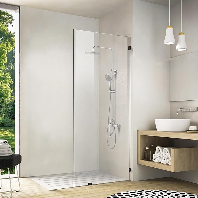 Bathroom Shower Door 12" W x 78.75" H, Frameless Fixed 3/8" Thick Clear