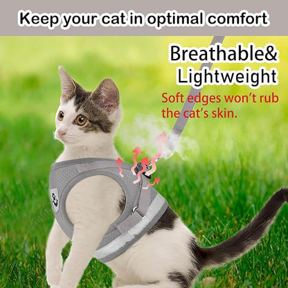 Cat Harnesses and Puppy Harness with Leashes Set, Escape Proof Cat Harness, Adjustable Reflective Soft Mesh Vest Fit Puppy Kitten Rabbit Ferrets's Outdoor Harness