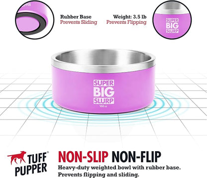 Tuff Pupper Heavy Duty Insulated Dog Bowl | Double Wall Stainless Steel Dog Food Dish | Non-Slip Spill Proof Dishwasher Safe Cat Bowl | Water Dish for Feeding Large Medium Small Pets (188oz, Pink)