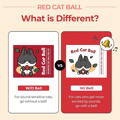 JAYU PET Red Cat Ball [W/Bell Version] - Handmade Silvervine Cat Toy with Catnip, Interactive Matatabi Ball for Indoor Cats & Kittens, Feline Play Toy & Gift (2.7 inch)