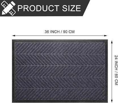 XADP Front Door Mat 36"x24" Indoors Outdoors Welcome Mats, Waterproof Non-Slip Rubber Backing Heavy Duty Doormat Outside Entrance, Low Profile Entryway Rugs Floor Mat for Patio, Pattern A Grey