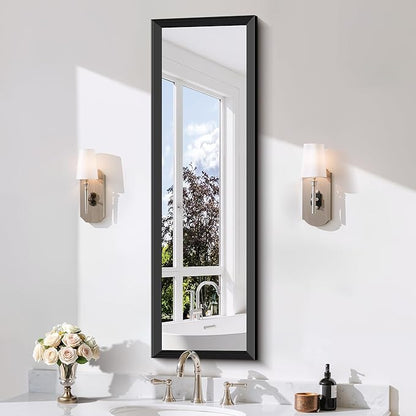 Black Bathroom Mirror 14 x 48 Inch Rectangle Wave Beveled