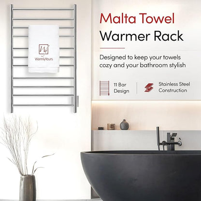 WarmlyYours Malta Heated Towel Rack, 11-Bar Electric Towel Warmer, Hardwired