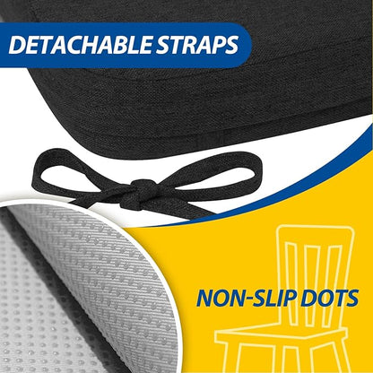 AAAAAcessories D-Shaped Chair Cushions, 2" Thick Dining Chair Pads with Ties and Removable, Machine-Washable Cover, 17" x 16", Set of 2, Black