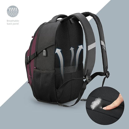 Swissdigital Design Laptop Backpack with USB Charging Port, Travel Backpack Fits 15.6 inches Computer, 31L College School Backpack for Women, Angola red/Black | SD803-44