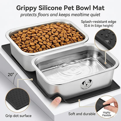 2 Pack Stainless Steel Dog Bowls for Large Dogs with Non-Slip Mat, High Capacity Metal Dog Food Bowls, Food and Water Bowl for Larges, X-Large, and Big Dogs 0.85 Gallons