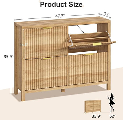 Shoe Cabinet Storage for Entryway, Fluted Shoe Cabinet