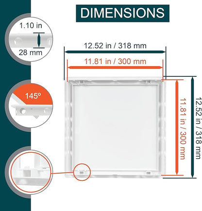 12" x 12" White Plastic Access Panel. Service Shaft Door Panel. Plumbing