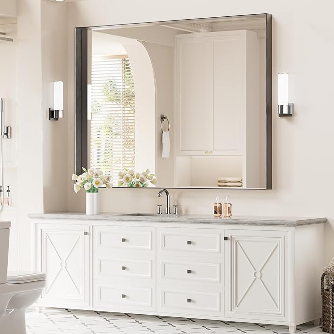 Koonmi 36x48 Inch Black Metal Framed Bathroom Mirror