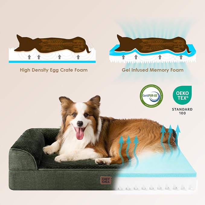 EHEYCIGA Large Dog Bed Memory Foam for Crate, Orthopedic Dog Bed Large Size Dogs with Washable Removable Cover, Waterproof Pet Sofa Couch with Nonskid Bottom, 35x22x6, Dark Green | Small Dog Sofa with Washable Removable Cover, Waterproof Pet Couch for ...
