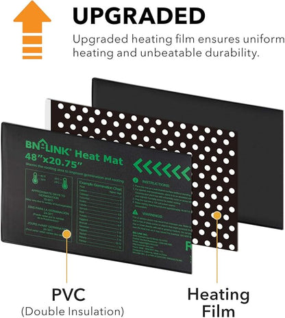 BN-LINK Seedling Heat Mat Heating Pad 48" x 20.75" with Digital Thermostat Controller Combo Set Waterproof for Indoor Seed Starting and Plant Germination