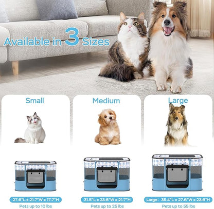 XRG Foldable Pet Playpen,Indoor Cat cage Puppy Crates L(35.4"x27.6"x23.6") | Portable Cat Kennel with Upgrade Breathable Mesh，Sturdy Kitten Playpen Indoor & Outdoor for Rabbit or Small Animals，Blue