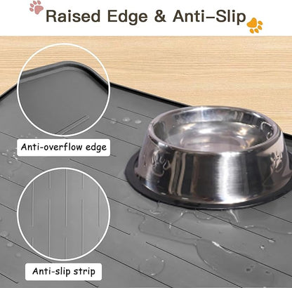 Largest Dog Food Mat, 39.5"x29.5" Silicone Dog and Cat Mat for Food and Water Bowls, Thinken Waterproof Non-Slip XXXL Pet Feeding Mat for Floors (Grayish Green)