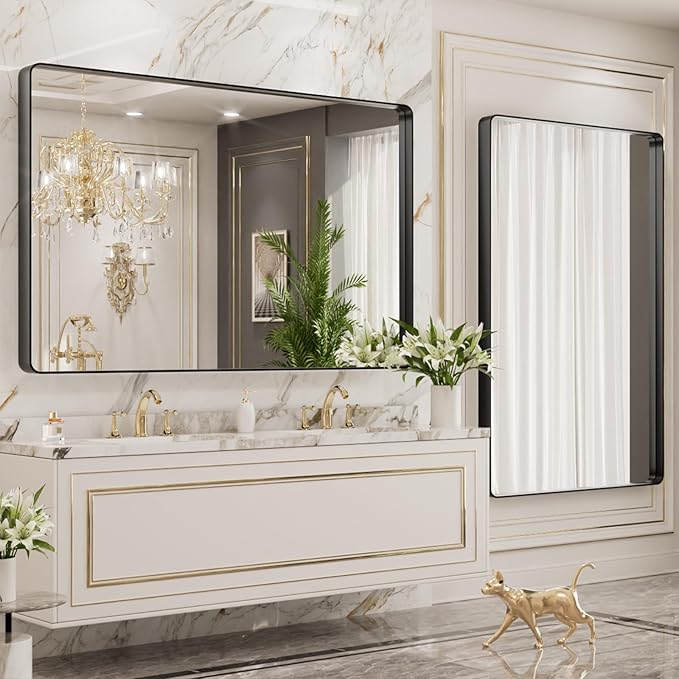LOAAO 55X36 Inch Black Metal Framed Bathroom Mirror