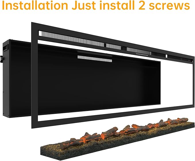60" Electric Fireplace, Ultra-Thin Recessed/Wall Mounted Electric Fireplace