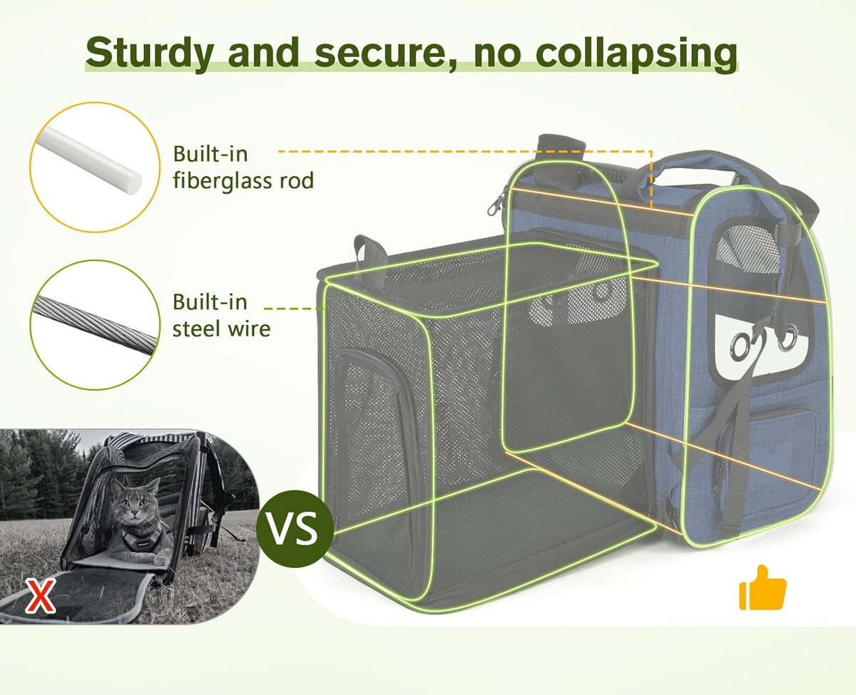 Pecute Pet Carrier Backpack, Cat Backpack Carrier, Expandable with Breathable Mesh for Small Dogs Cats Puppies, Dog Backpack Carrier for Hiking Travel Camping Outdoor, Hold Pets Up to 17 Lbs
