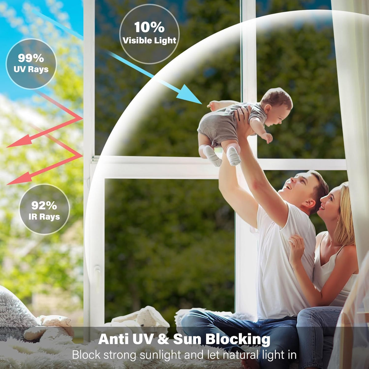 Kromapolis One Way Window Privacy Film Reflective Mirror Home Window Tint, Daytime Privacy Heat Control Anti UV Glass Tinting Static Cling (Black-Silver, 29.5 x 157.4 inch)