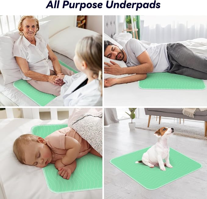 6 Pack 24” x 24” Extra Heavy Absorbency Washable Underpads Bed Pads | WaterProof Nursing Pads Incontinence, Reusable Washable Pee Pads for Dogs, Diaper Changing & Adults, Washable Puppy Pads