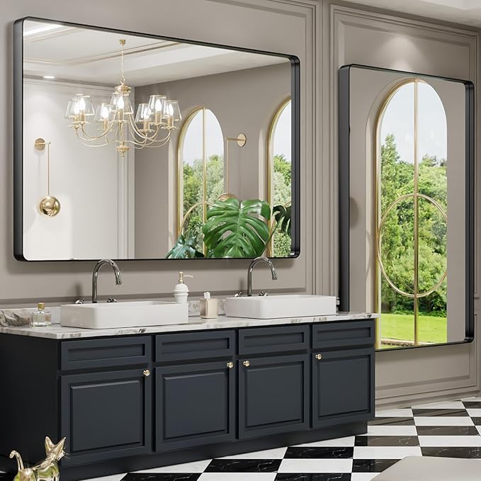 LOAAO 60X40 Inch Black Metal Framed Bathroom Mirror