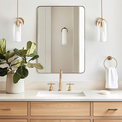 ANDY STAR Gold Bathroom Mirror for Wall, 20x28” Brushed Brass Metal Rounded