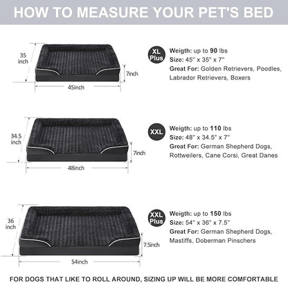 WNPETHOME Orthopedic Washable XXL Dog Bed for Senior Dog Cozy Sleep | Extra Large Waterproof Big Soft Dog Couch Sofa Bed for Dogs Relax with Removable Cover Supportive Pet Bed Black 54x36 Inch
