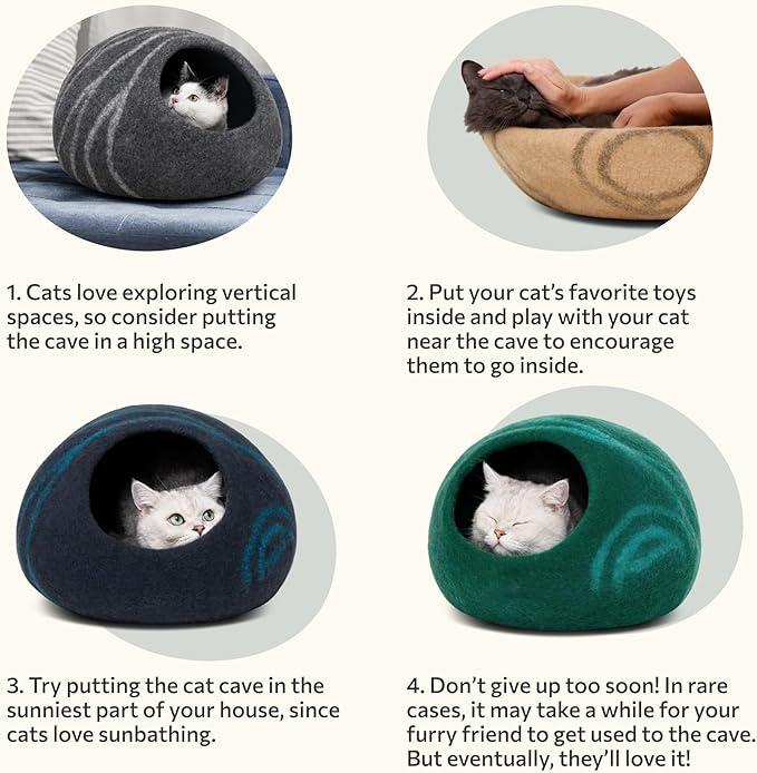 Cat Cave – Premium Felt Cat Bed Enclosure for Indoor Cats, Handmade Merino Wool (Pistachio, Large)