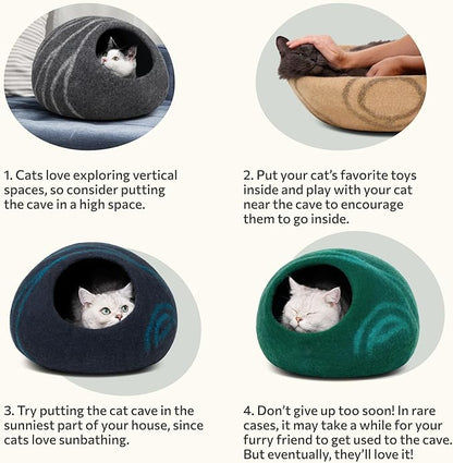 Cat Cave – Premium Felt Cat Bed Enclosure for Indoor Cats, Handmade Merino Wool (Pistachio, Large)
