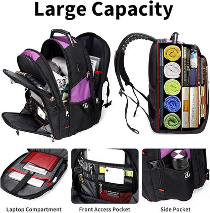 SHRRADOO Extra Large 50L Travel Laptop Backpack with combination lock, College High School Backpack Airline Approved Business Work Bag Fit 17 Inch Laptops for Men Women,Purple