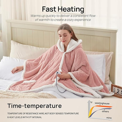 Westinghouse Wearable Heated Throw Blanket, Electric Heated Wrap Poncho Shawl